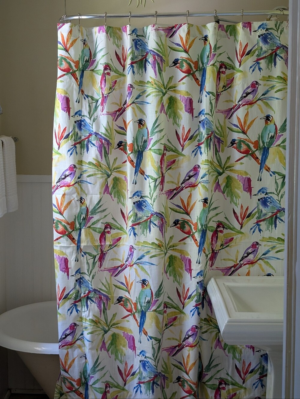 Tropical Bird Print Shower Curtain - Multicolor